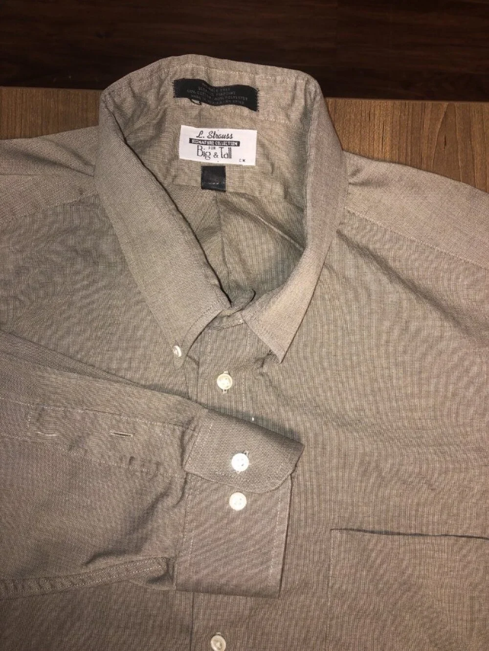 L. Strauss Levi’s Men's 18.5 34/35 BIG Long Sleeve Button Up Shirt Gray Brown